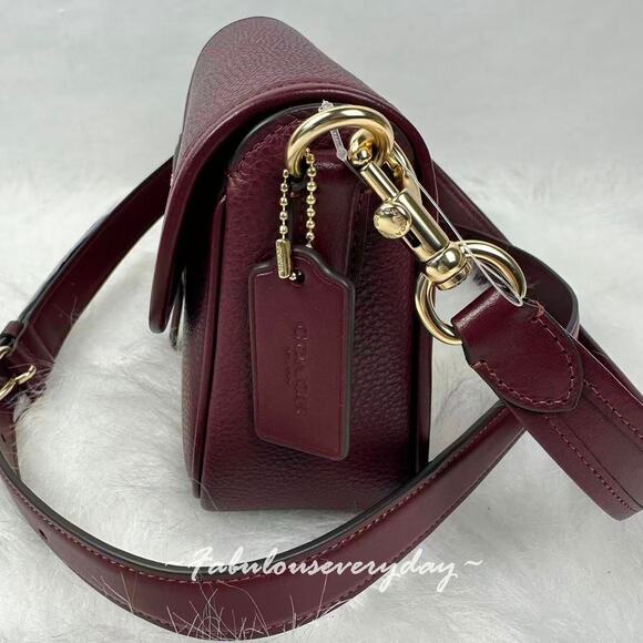 COACH Hadley Shoulder Bag Crossbody In Leather Gold/Dark Wine CY683 NWT - Picture 3 of 9